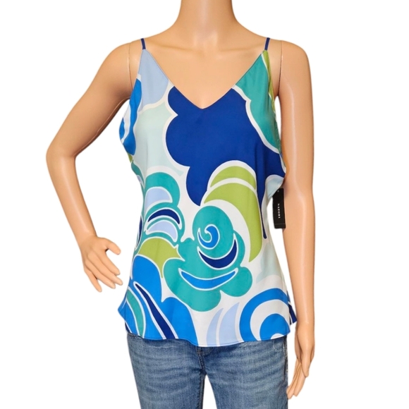 NWT Wm Natori Spaghetti Strap Tank Top SzM Whimsi Colorful Spring Vacation Silky - Picture 1 of 10